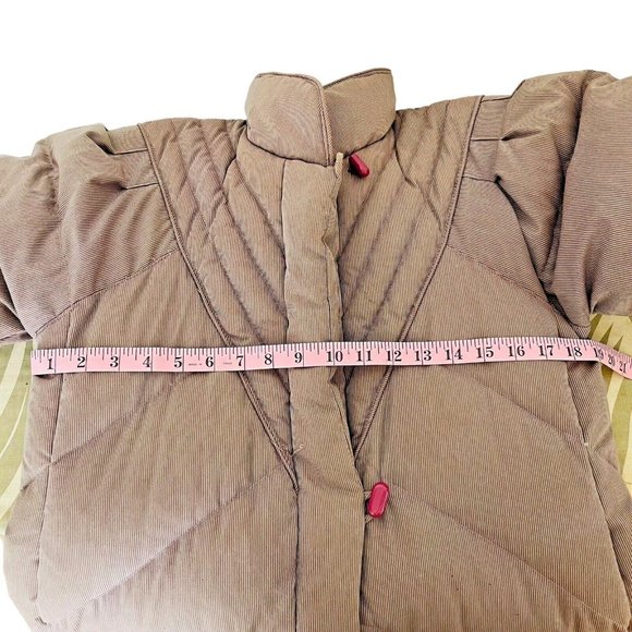 Vintage J. Gallery Down Coat size PM Burgandy & Cream pinstripe Long - Picture 5 of 16